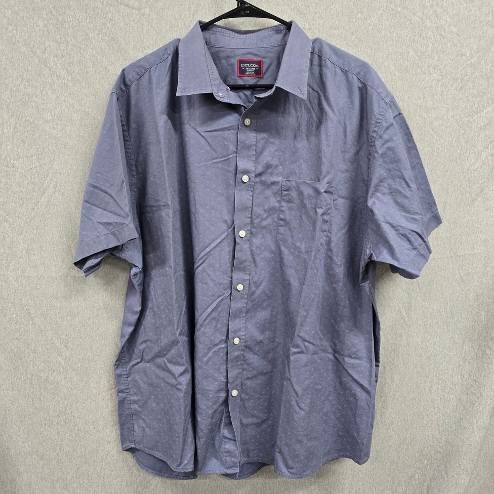 UNTUCKit Sinclair Blue Geometric Print Short Sleeve Shirt Mens XXL Relaxed 41515